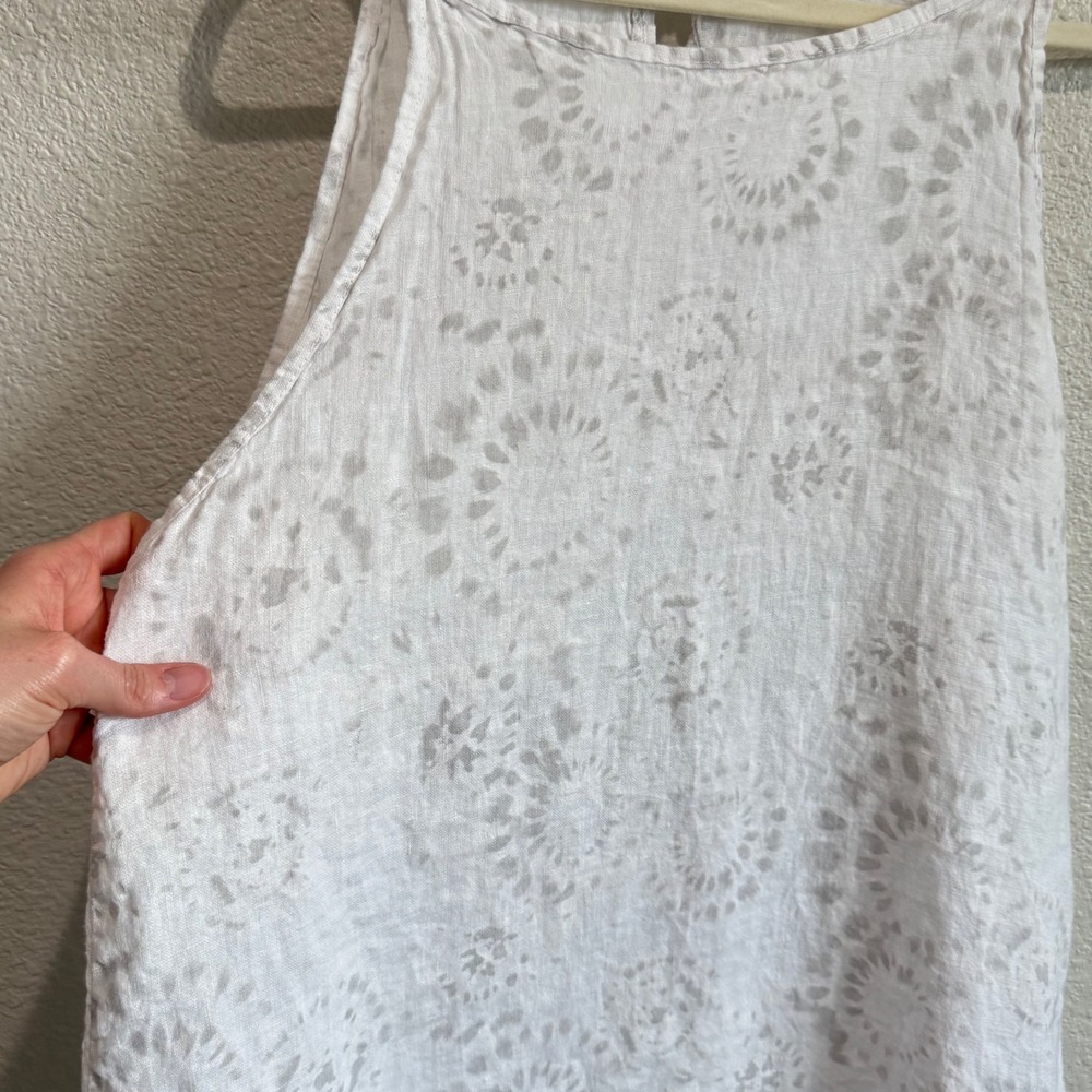 Lungo L'Arno Italy 100% Linen Midi Dress White Grey Printed Pockets M Lagenlook‎ - Picture 14 of 14
